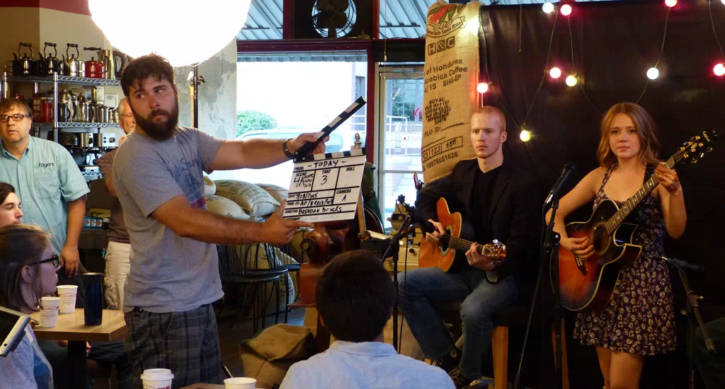 The movie TODAY on location at Carolines Coffee Roasters in Grass Valley, California - Robbie Vierra the 2nd AC.